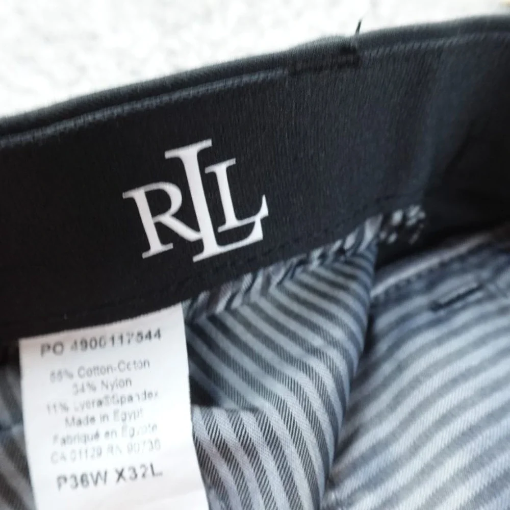 Ralph Lauren Pants Mens 36X32 Black Chino Trouser Flat Front Stretch Performance